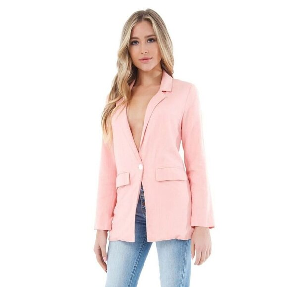 Charlie Holiday Elle LInen Blazer in Pink Lemonade 4 Womens Jacket - Picture 4 of 12